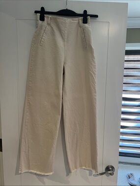 Zara Cream Wide-Leg High-Rise Pants